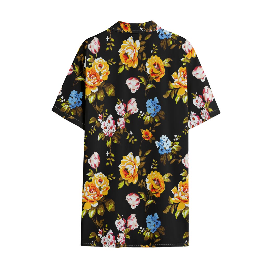 Vintage Floral Flower Pattern Print Cotton Hawaiian Shirt