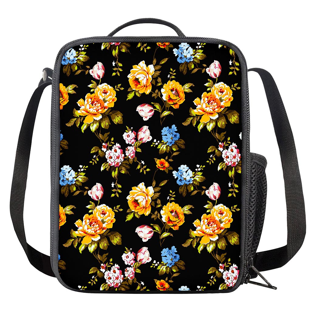 Vintage Floral Flower Pattern Print Crossbody Lunch Bag
