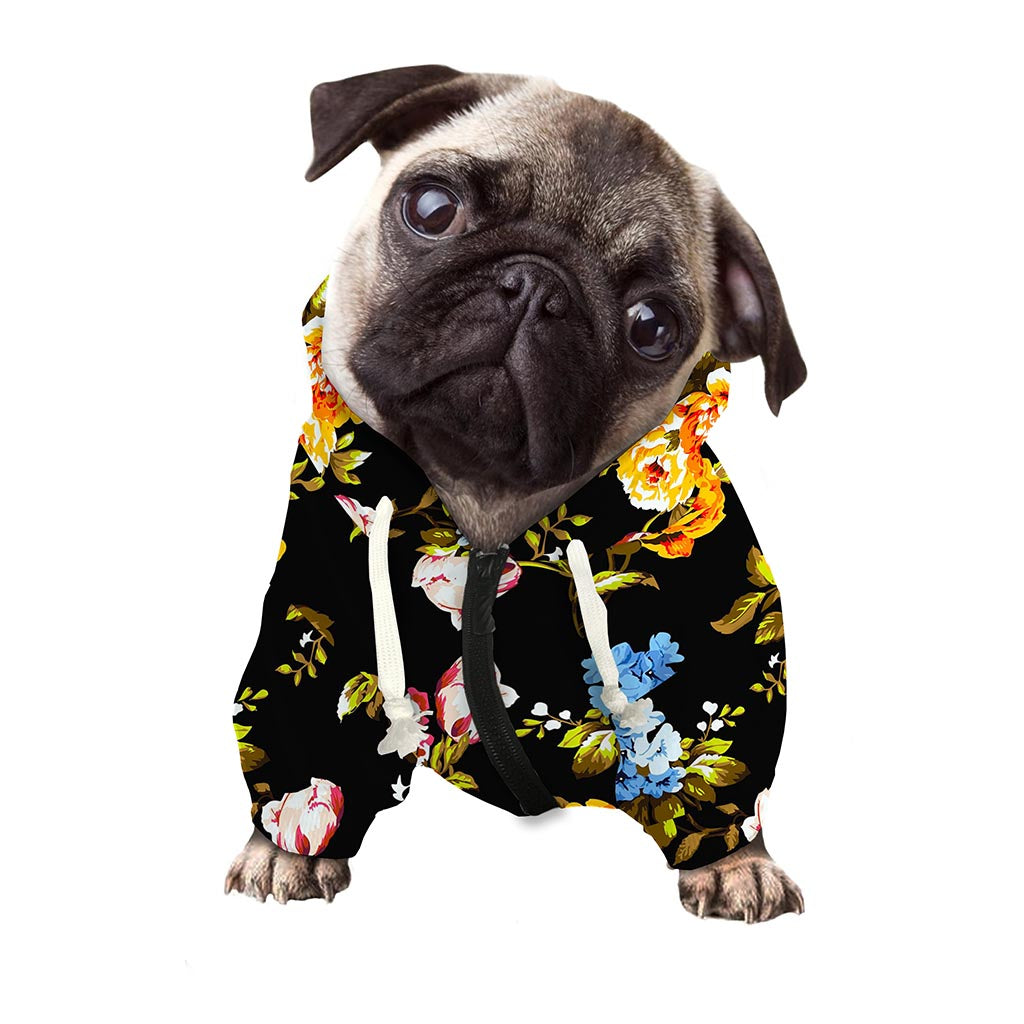 Vintage Floral Flower Pattern Print Dog Zip Up Hoodie