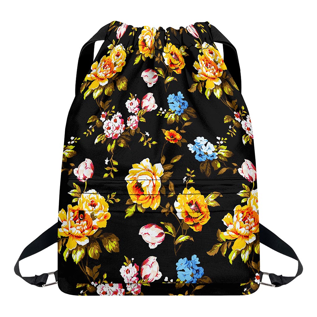 Vintage Floral Flower Pattern Print Drawstring Backpack