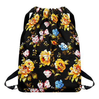 Vintage Floral Flower Pattern Print Drawstring Backpack