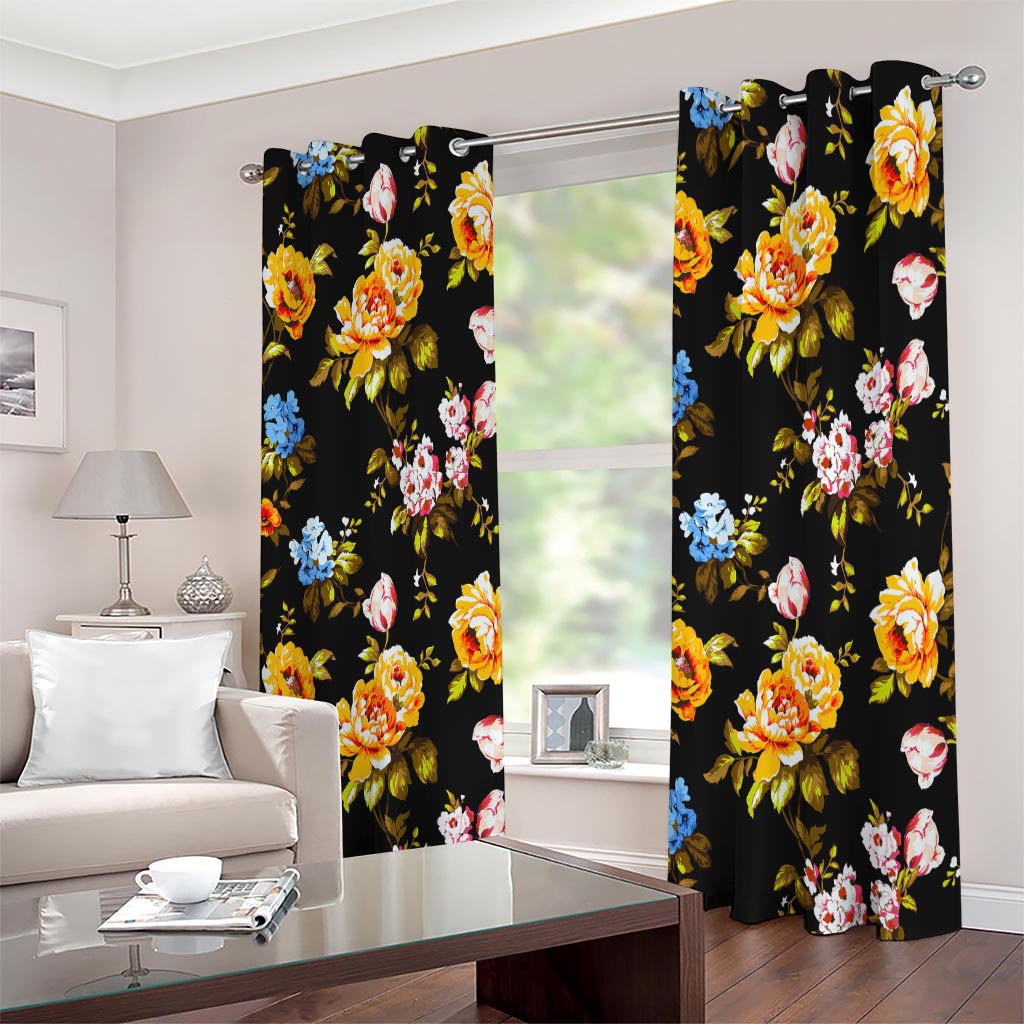 Vintage Floral Flower Pattern Print Extra Wide Grommet Curtains