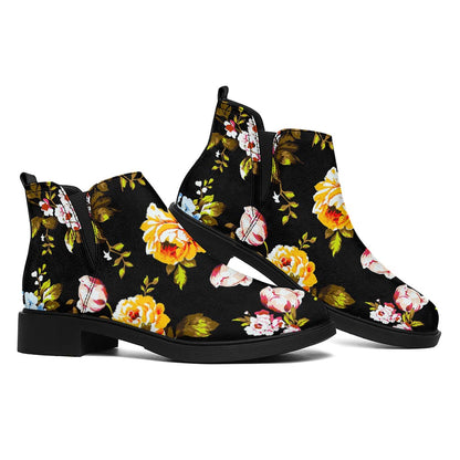 Vintage Floral Flower Pattern Print Flat Ankle Boots