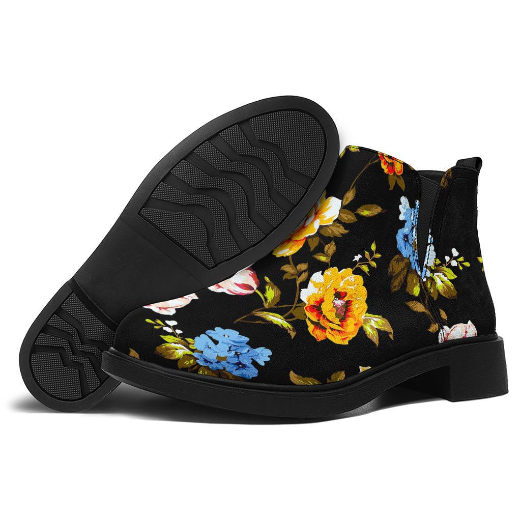 Vintage Floral Flower Pattern Print Flat Ankle Boots