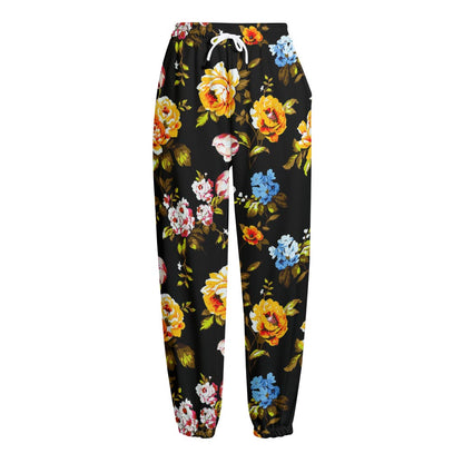 Vintage Floral Flower Pattern Print Fleece Lined Knit Pants
