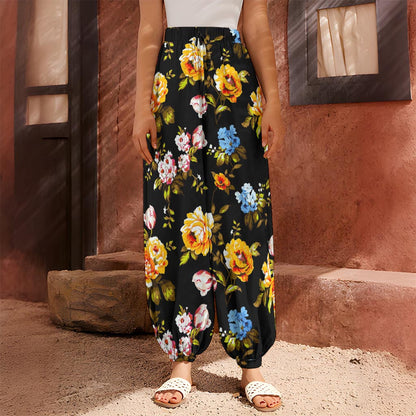 Vintage Floral Flower Pattern Print Harem Pants