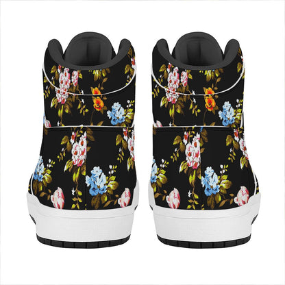 Vintage Floral Flower Pattern Print High Top Leather Sneakers