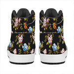 Vintage Floral Flower Pattern Print High Top Leather Sneakers