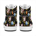 Vintage Floral Flower Pattern Print High Top Leather Sneakers