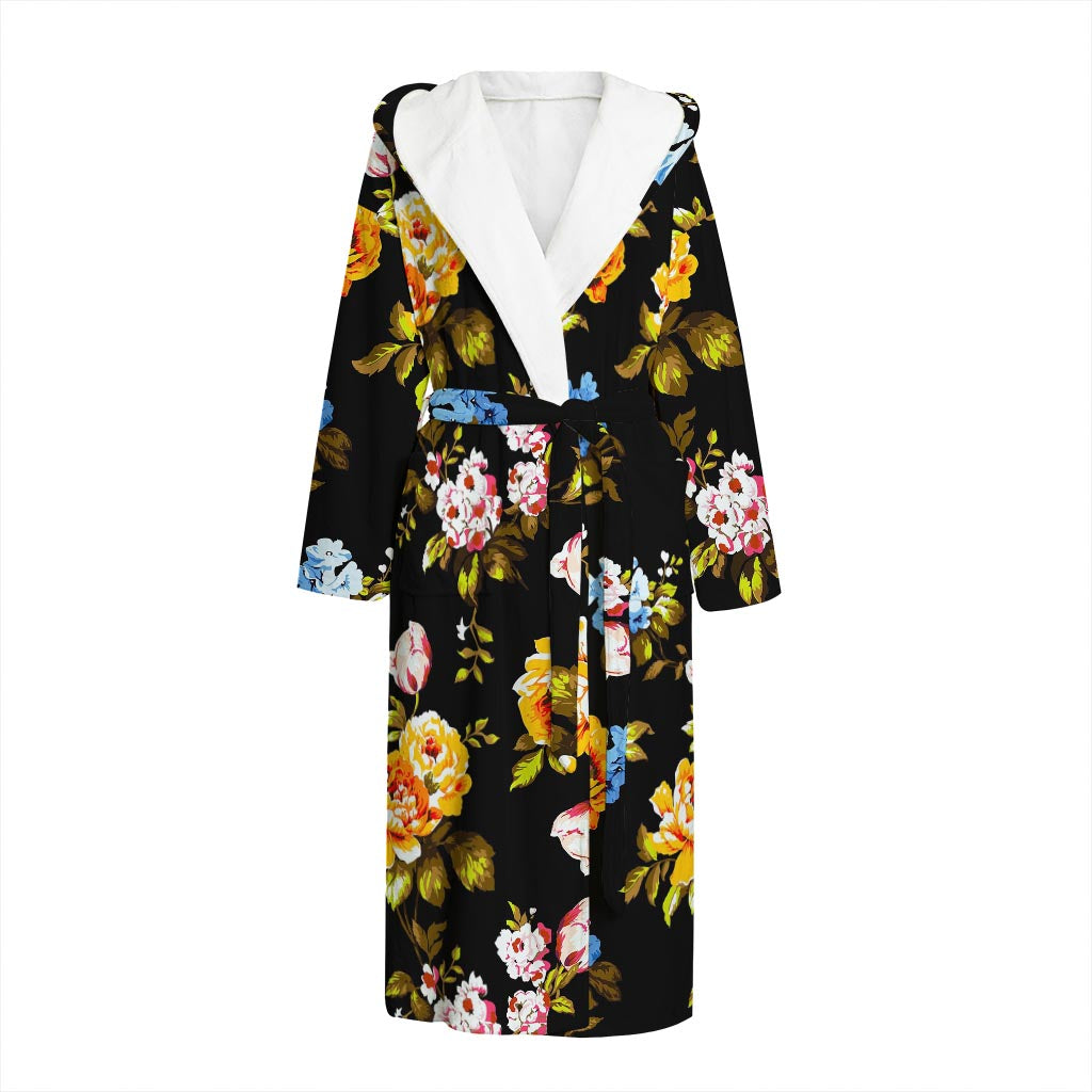 Vintage Floral Flower Pattern Print Hooded Bathrobe