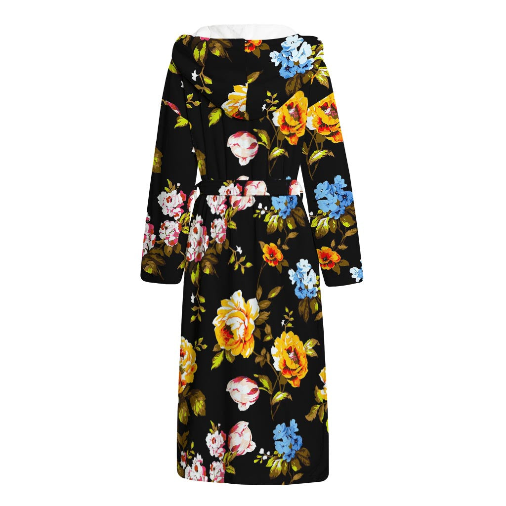 Vintage Floral Flower Pattern Print Hooded Bathrobe