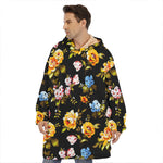 Vintage Floral Flower Pattern Print Hoodie Blanket