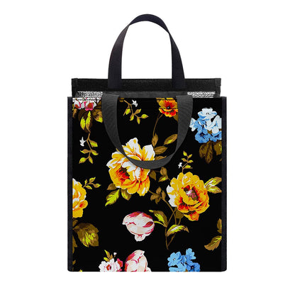 Vintage Floral Flower Pattern Print Insulated Lunch Tote