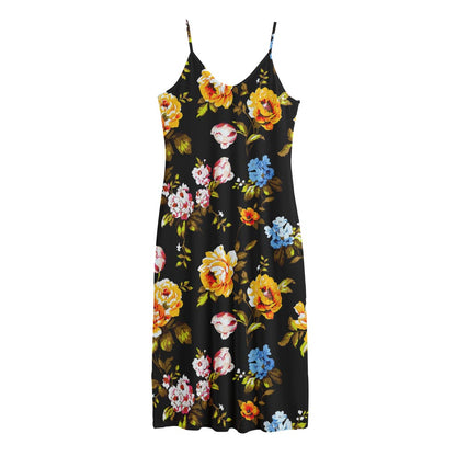 Vintage Floral Flower Pattern Print Jersey Midi Cami Dress