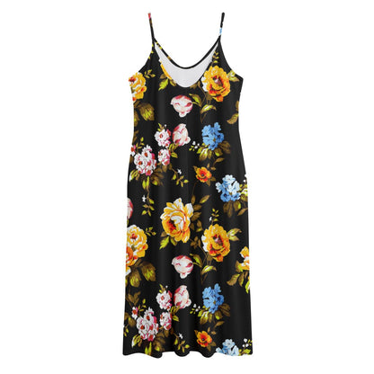 Vintage Floral Flower Pattern Print Jersey Midi Cami Dress