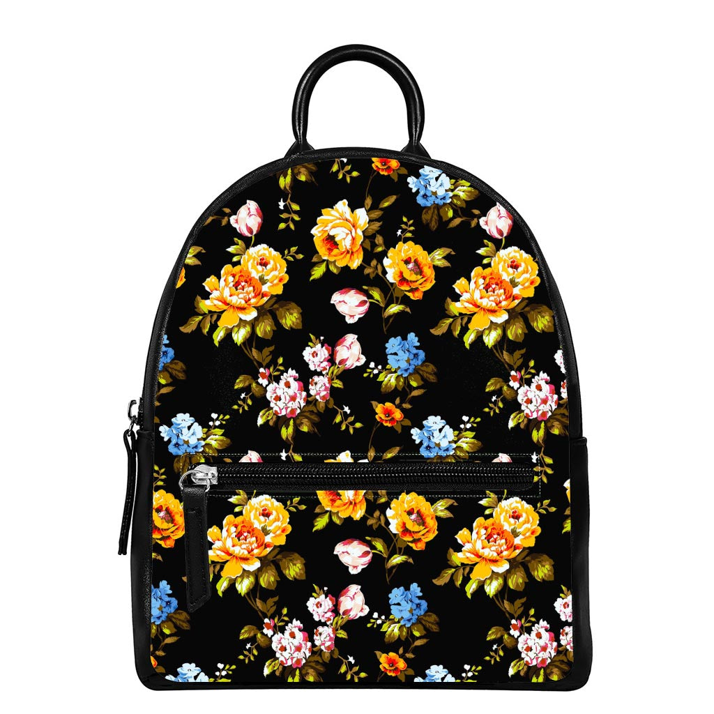 Vintage Floral Flower Pattern Print Leather Backpack