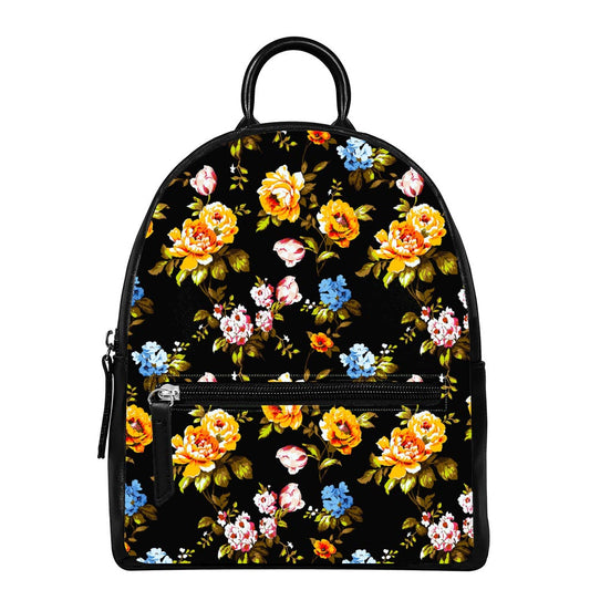 Vintage Floral Flower Pattern Print Leather Backpack