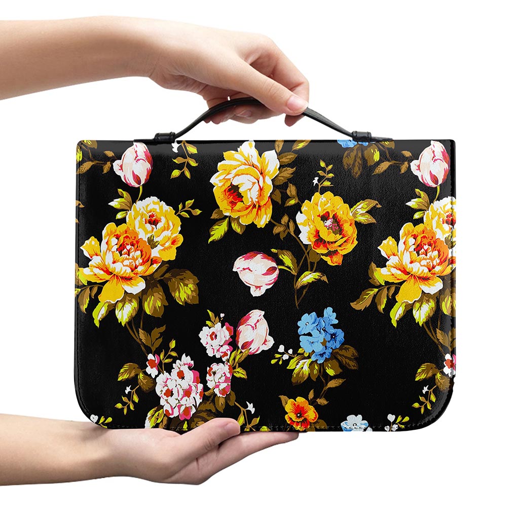 Vintage Floral Flower Pattern Print Leather Bible Cover