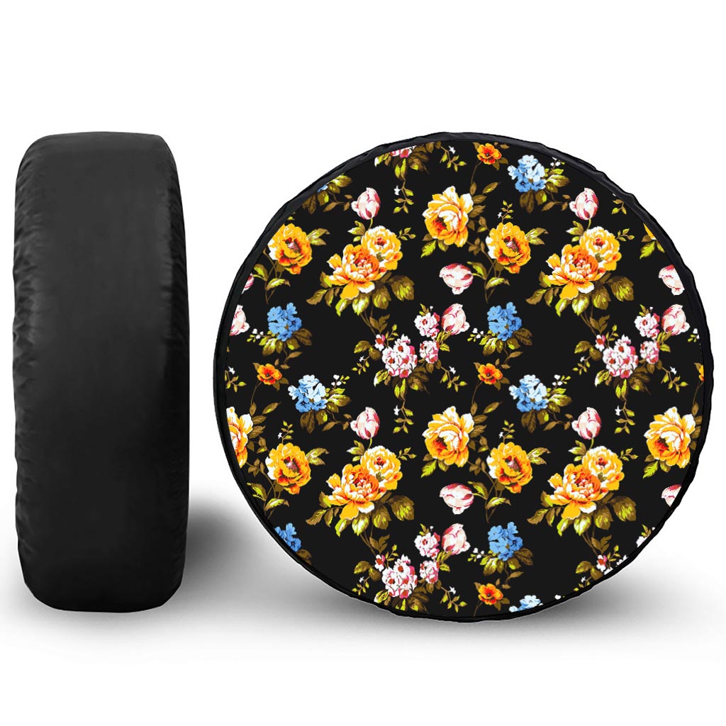 Vintage Floral Flower Pattern Print Leather Spare Tire Cover