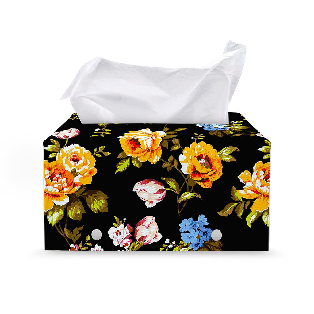 Vintage Floral Flower Pattern Print Leather Tissue Box Cover