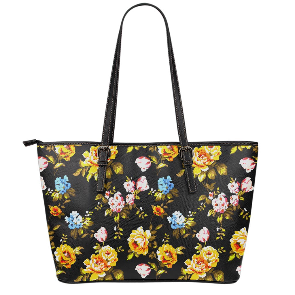 Vintage Floral Flower Pattern Print Leather Tote Bag