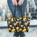 Vintage Floral Flower Pattern Print Leather Tote Bag