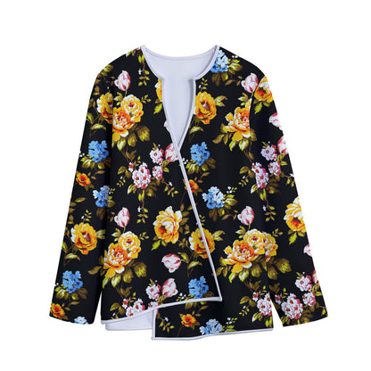 Vintage Floral Flower Pattern Print Long Sleeve Short Coat