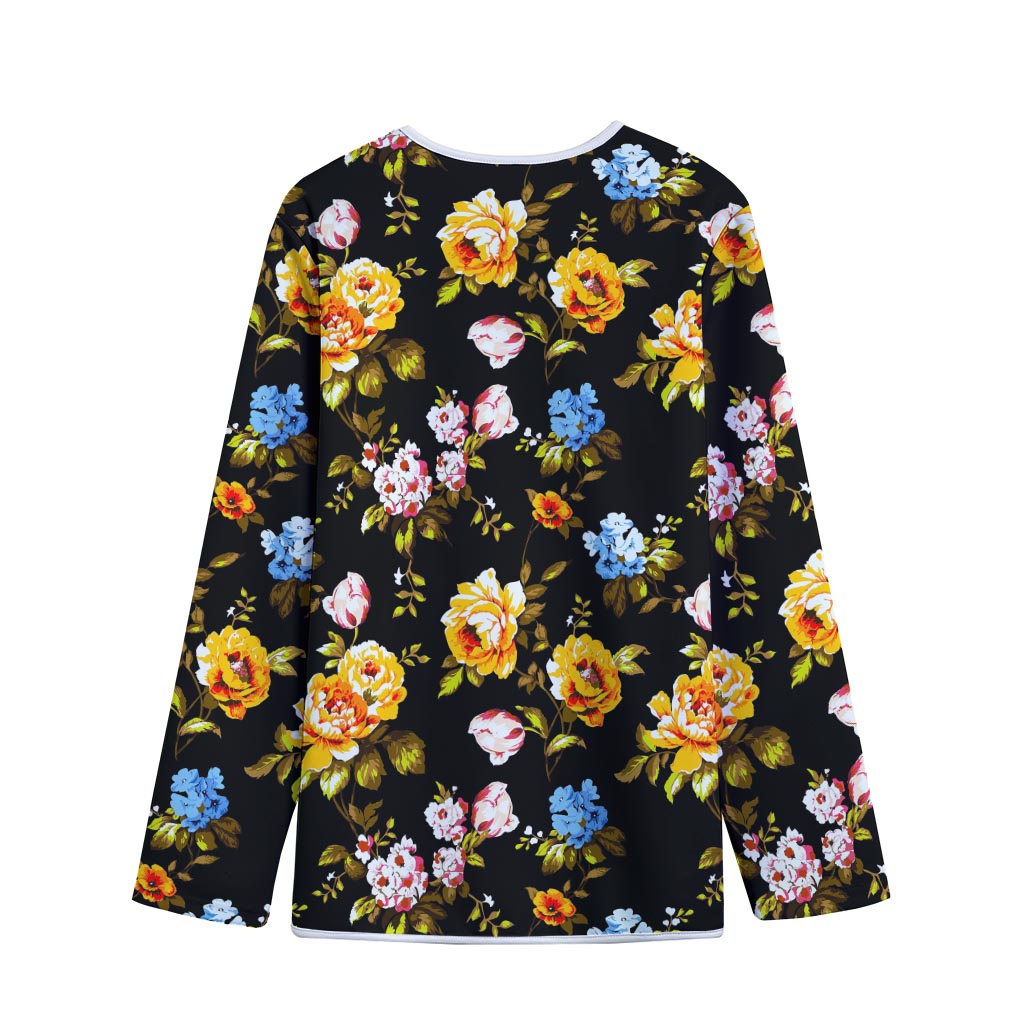 Vintage Floral Flower Pattern Print Long Sleeve Short Coat