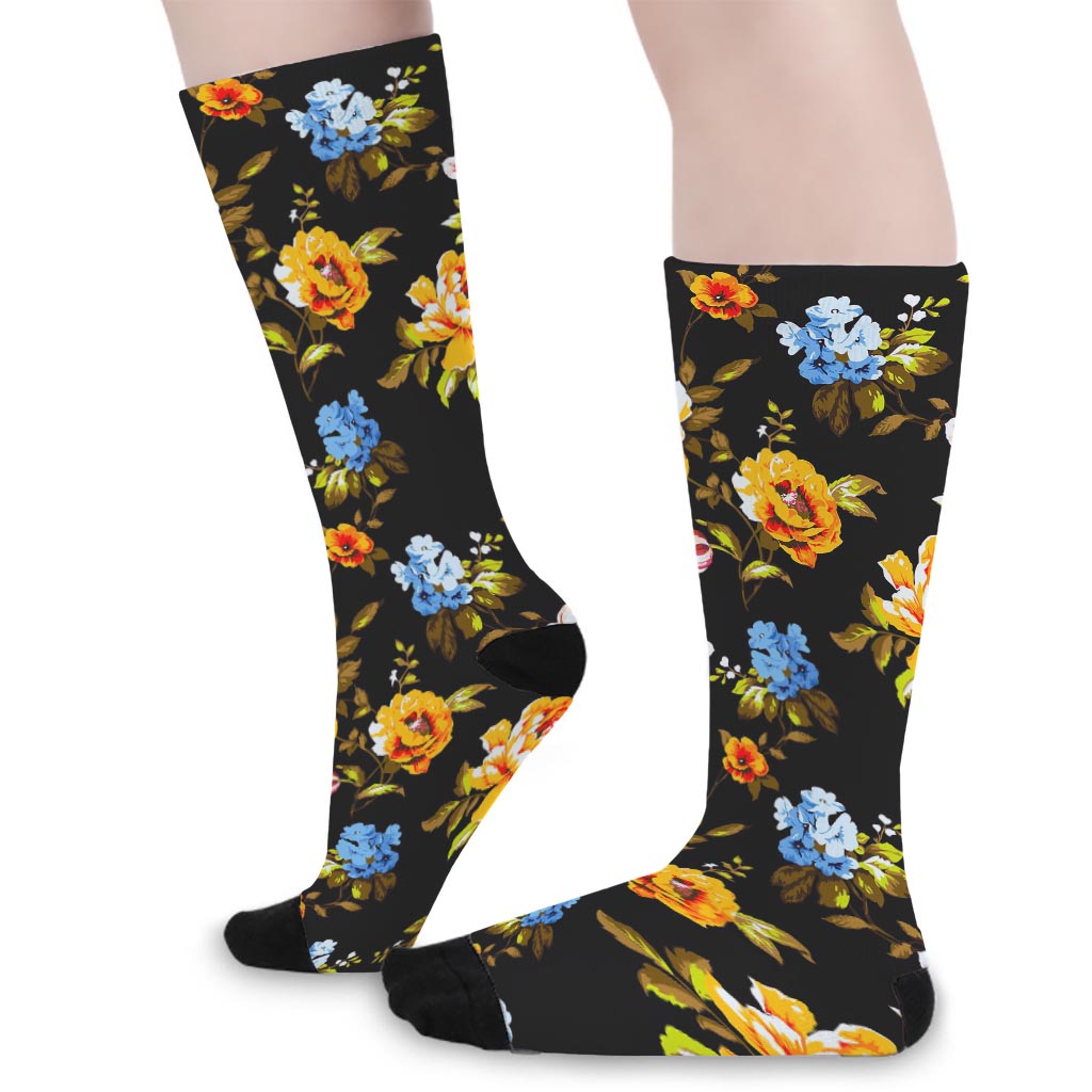 Vintage Floral Flower Pattern Print Long Socks