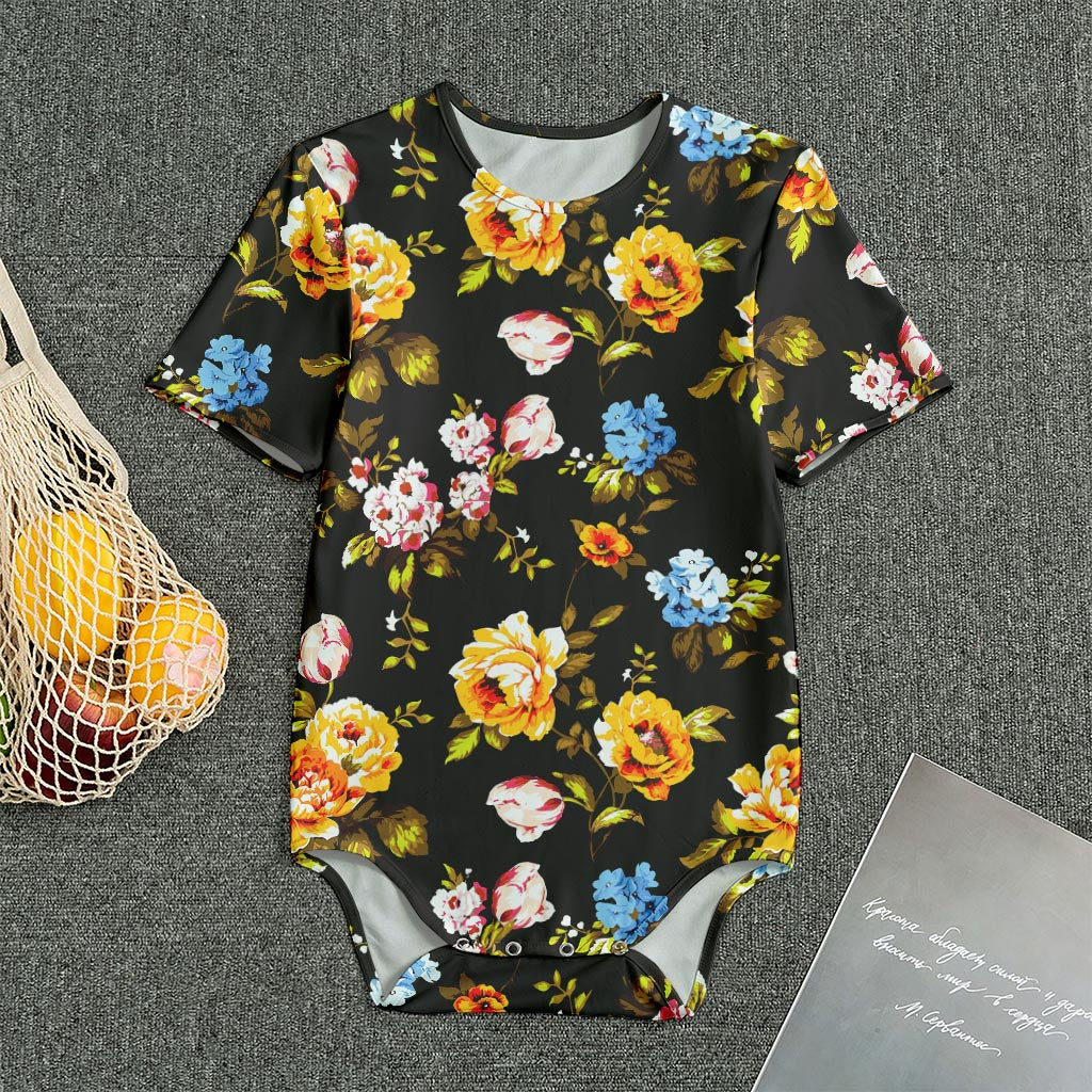 Vintage Floral Flower Pattern Print Men's Bodysuit