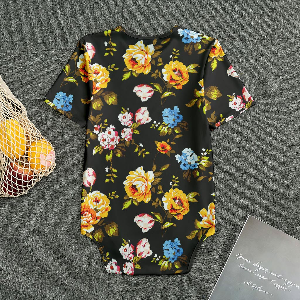Vintage Floral Flower Pattern Print Men's Bodysuit