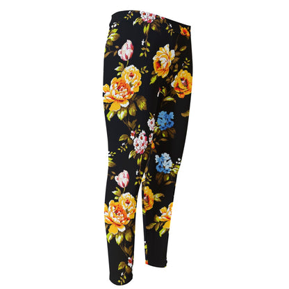 Vintage Floral Flower Pattern Print Men's Compression Pants