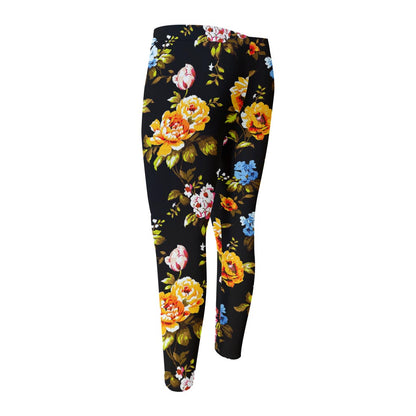 Vintage Floral Flower Pattern Print Men's Compression Pants