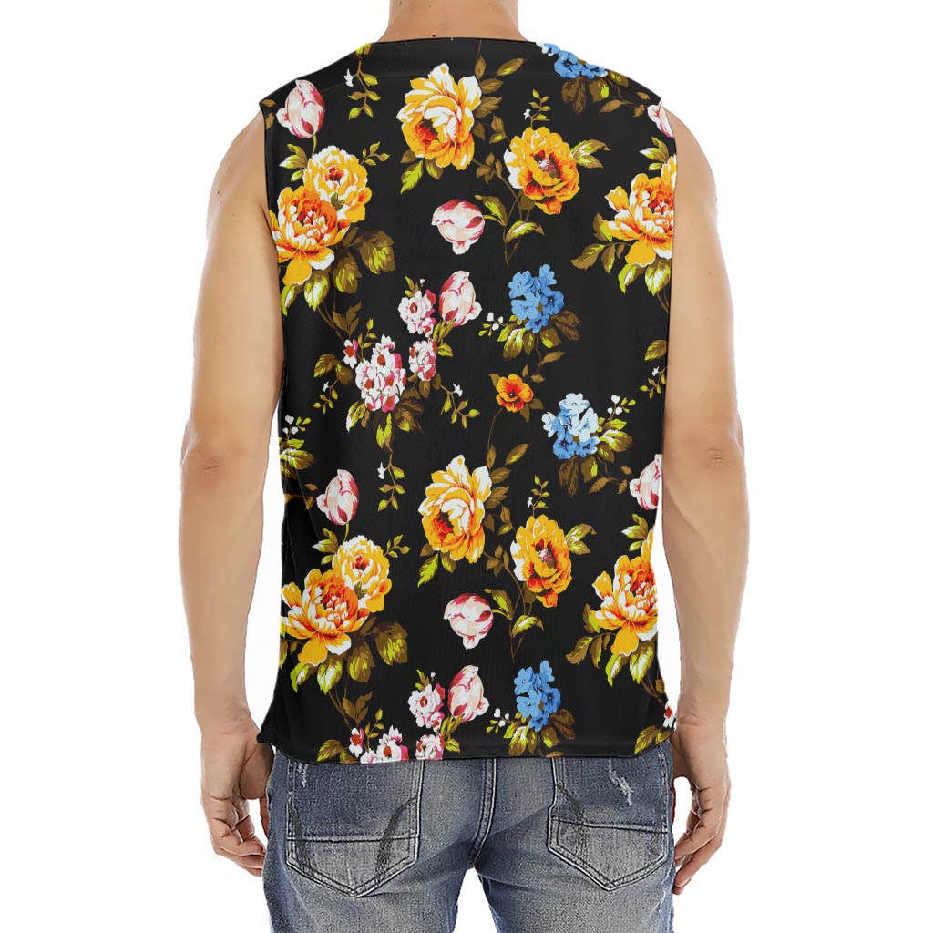 Vintage Floral Flower Pattern Print Men's Fitness Tank Top