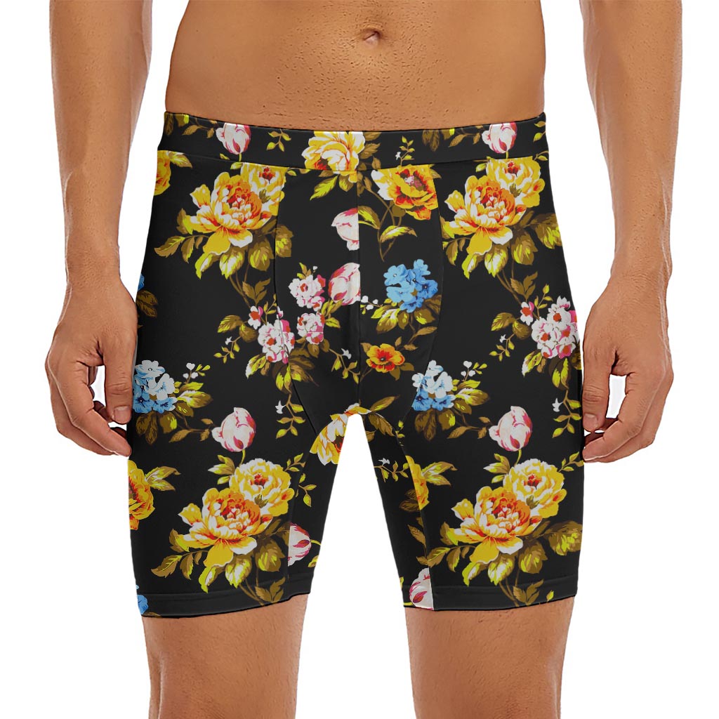 Vintage Floral Flower Pattern Print Men's Long Boxer Briefs