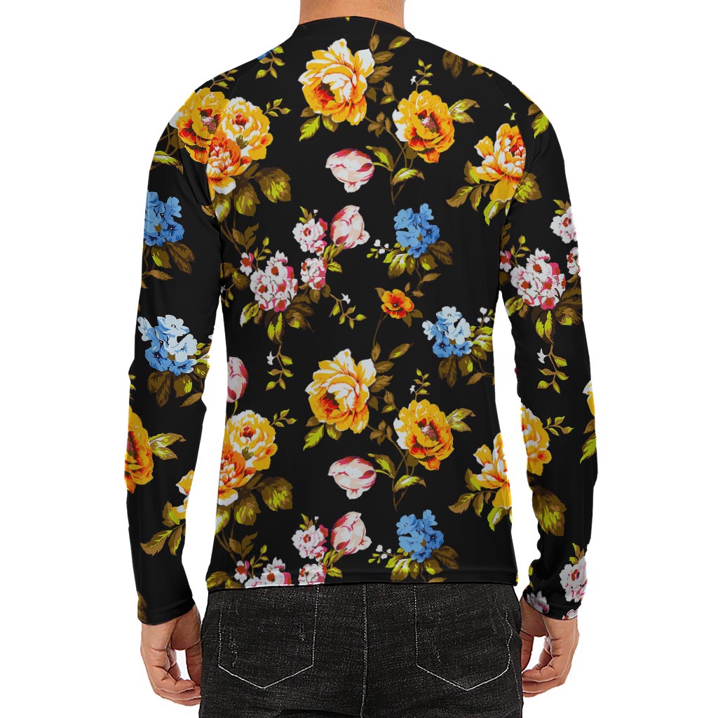 Vintage Floral Flower Pattern Print Men's Long Sleeve Rash Guard