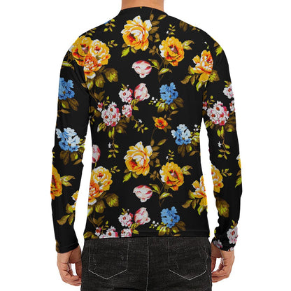 Vintage Floral Flower Pattern Print Men's Long Sleeve Rash Guard