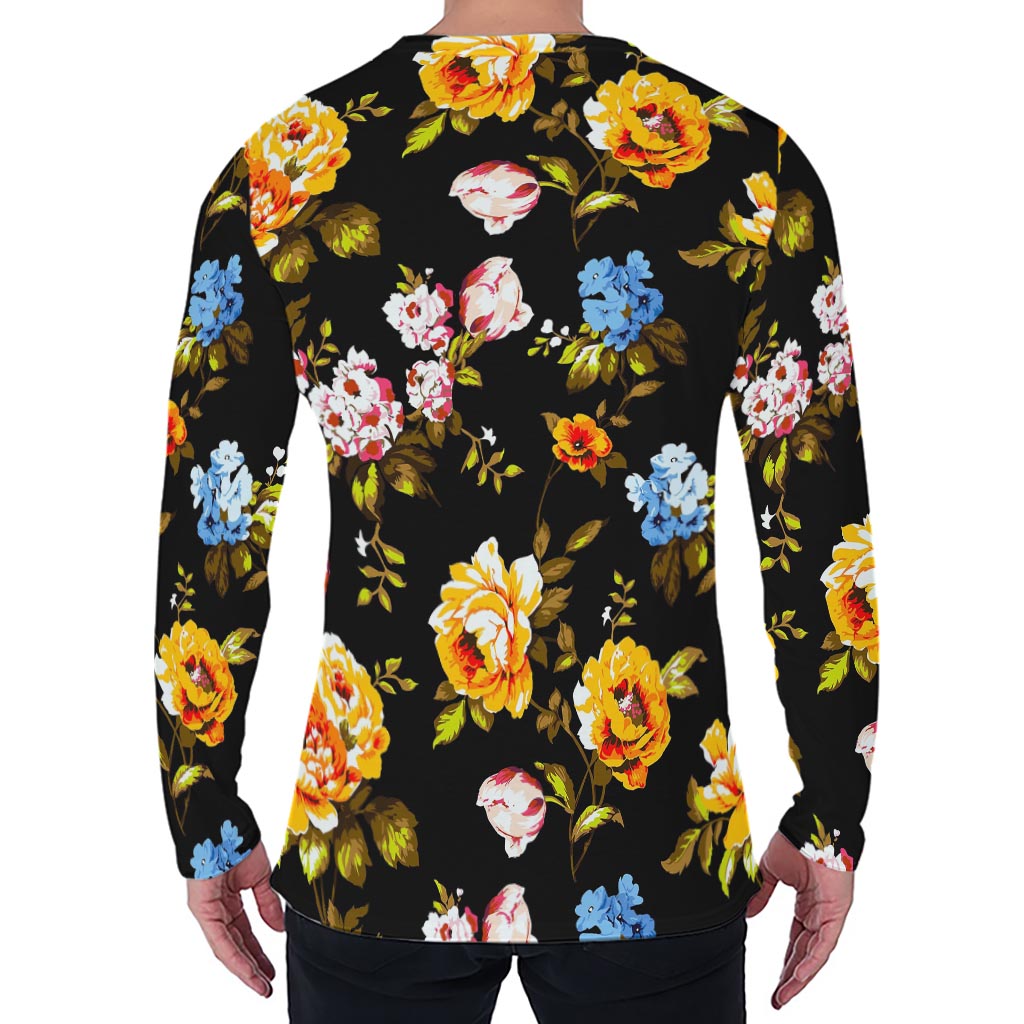Vintage Floral Flower Pattern Print Men's Long Sleeve T-Shirt