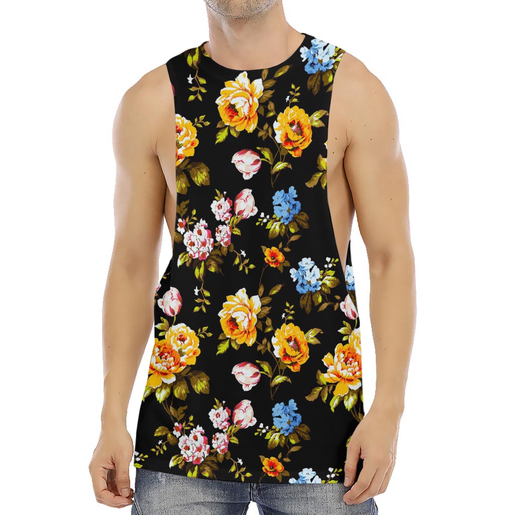 Vintage Floral Flower Pattern Print Men's Muscle Tank Top