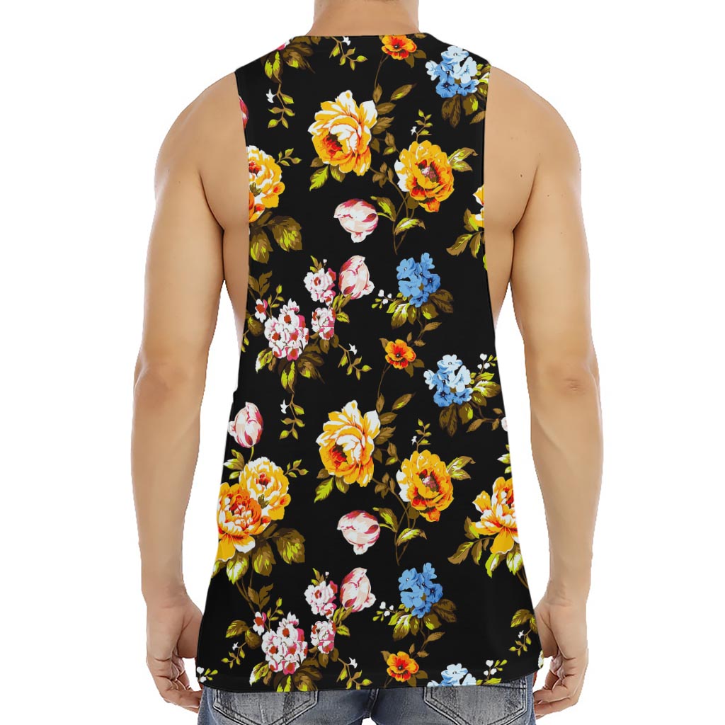 Vintage Floral Flower Pattern Print Men's Muscle Tank Top