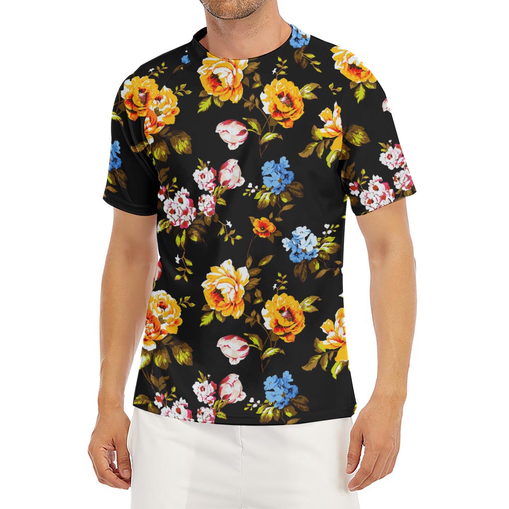 Vintage Floral Flower Pattern Print Men's Short Sleeve Rash Guard