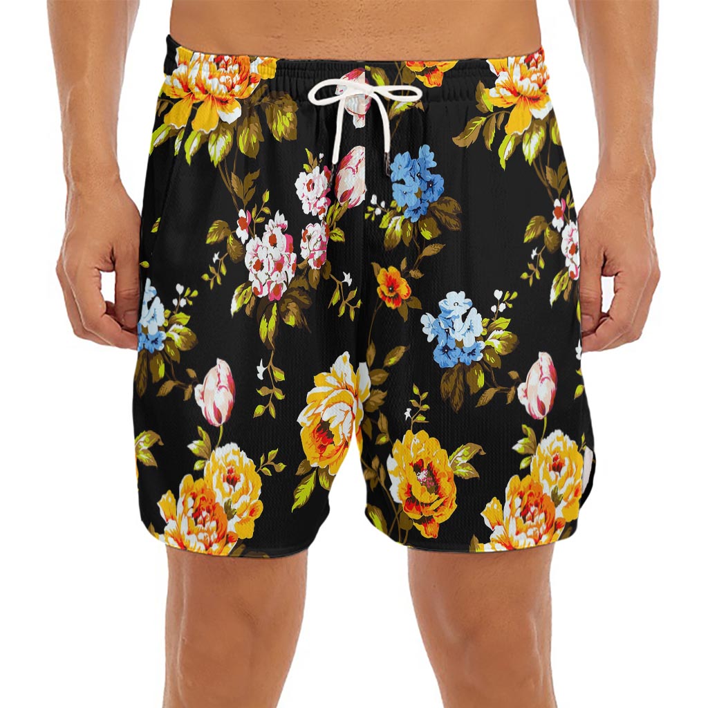 Vintage Floral Flower Pattern Print Men's Split Running Shorts