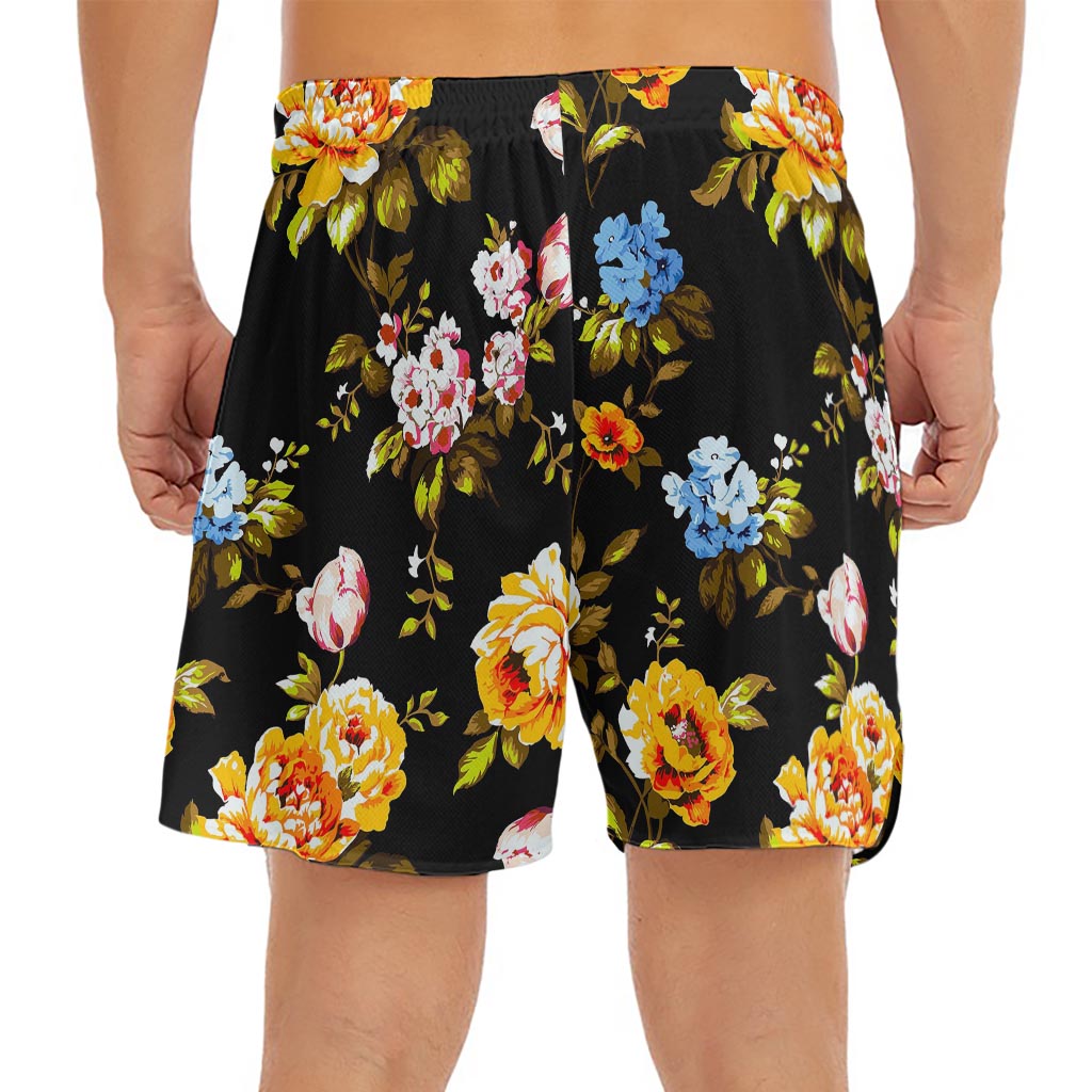 Vintage Floral Flower Pattern Print Men's Split Running Shorts
