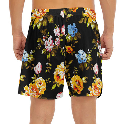 Vintage Floral Flower Pattern Print Men's Split Running Shorts