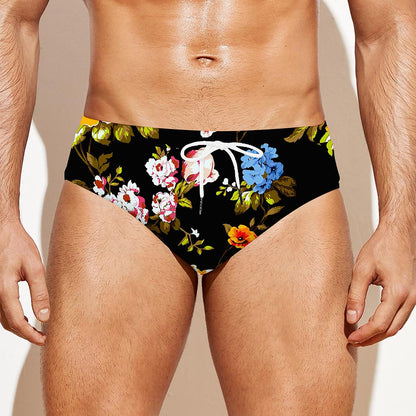 Vintage Floral Flower Pattern Print Men's Swim Briefs