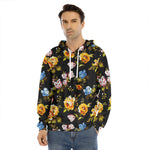 Vintage Floral Flower Pattern Print Men's Velvet Pullover Hoodie