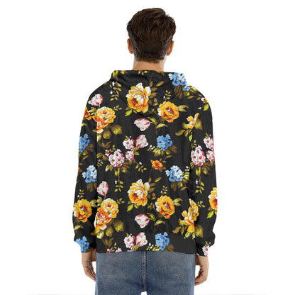 Vintage Floral Flower Pattern Print Men's Velvet Pullover Hoodie
