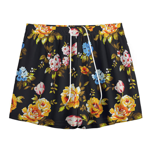 Vintage Floral Flower Pattern Print Mesh Shorts