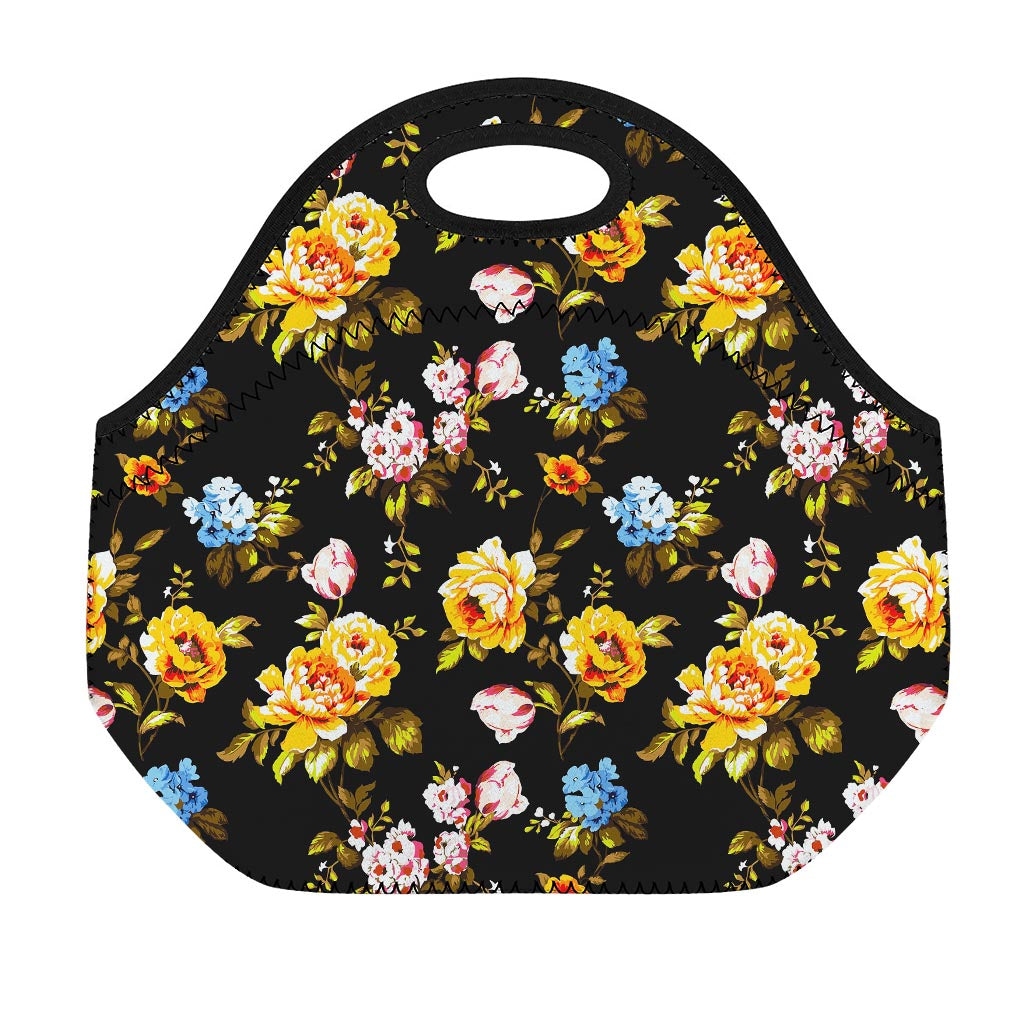 Vintage Floral Flower Pattern Print Neoprene Lunch Bag