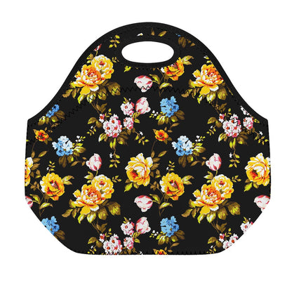 Vintage Floral Flower Pattern Print Neoprene Lunch Bag